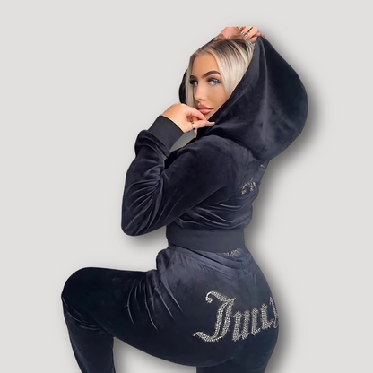 Juicy Luxe Graffiti Rhinestone Tracksuit Set – Shine & Stand Out