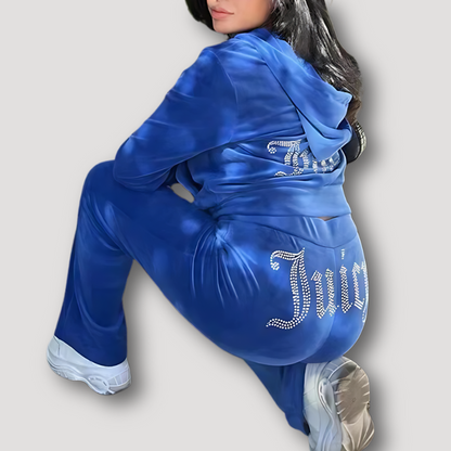 Juicy Luxe Graffiti Rhinestone Tracksuit Set – Shine & Stand Out