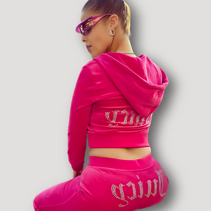 Juicy Luxe Graffiti Rhinestone Tracksuit Set – Shine & Stand Out