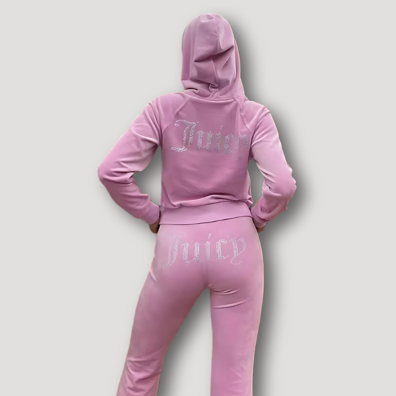 Juicy Luxe Graffiti Rhinestone Tracksuit Set – Shine & Stand Out