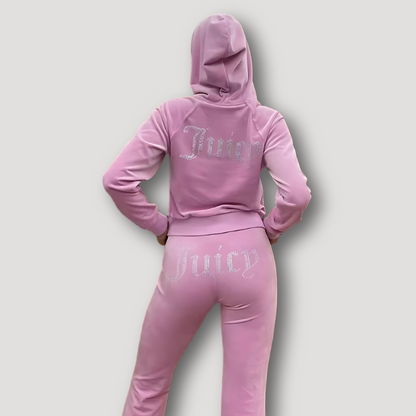 Juicy Luxe Graffiti Rhinestone Tracksuit Set – Shine & Stand Out
